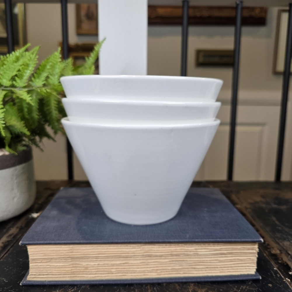 Set of 3 Modern White Conical Stacking Bowls | Porcelain Nesting Prep Serveware
